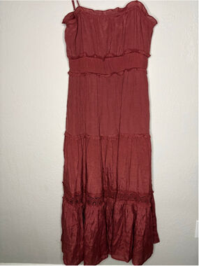 HYFVE Rust Terracotta Tiered Boho Rustic Maxi Dress Size L